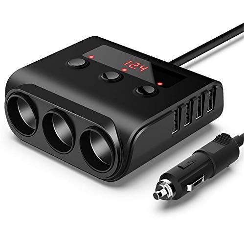 Auto Ladegerät, Asudaro 120W 4USB KFZ Ladegerät Auto Zigarettenanzünder Adapter 12/24V Multifunktions-Autoadapter mit Spannungsanzeige Verteiler Splitter für GPS und Mehr,Schwarz von Asudaro