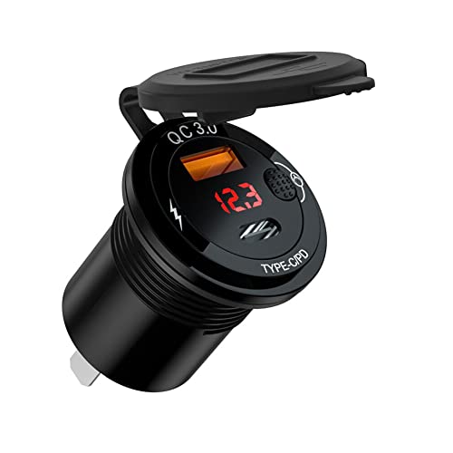 Auto USB C Steckdose, Asudaro 12V Steckdose USB Adapter Type C PD Auto Ladegerät PD Wasserdicht KFZ Ladegerät Dose mit Schalter LED Voltmeter Auto Zigarettenanzünder Adapter für Wohnwagen, Boot,LKW von Asudaro