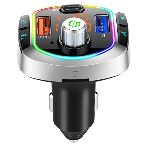 Bluetooth 5.0 Autosender, Auto MP3 Player Auto Musik Ladegerät Auto Radio Adapter Drahtloses Bluetooth Freisprechen, Auto Ladegerät mit 2 USB Anschlüsse Unterstützt USB-Ladegerät, TF-Kart,Schwarz von Asudaro