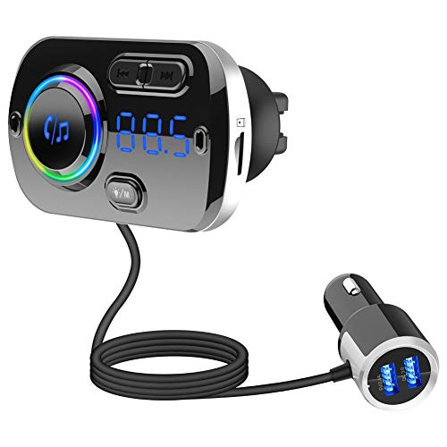 Bluetooth Adapter Auto, Bluetooth Transmitter Auto MP3 Player Audio Radio Adapter Schnellladegerät Autoladegerät mit 2 USB-Anschlüssen Auto Freisprechanlage Car Kit,Schwarz von Asudaro