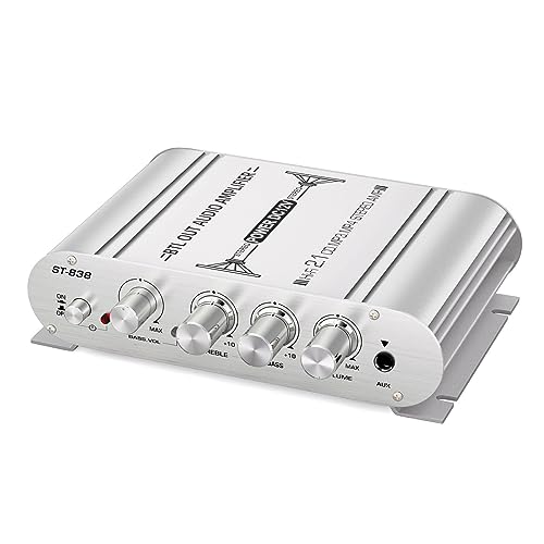 Mini Verstärker,Asudaro Heim Audio Musik Stereo HiFi Endstufe Mini-Verstärker Mit 2.1 Kanal Bass Subwoofer Ausgang 12v-24v 2x20w+40w Mini Digital Endstufe Platine Bass Und Treble Tuner Weiß von Asudaro