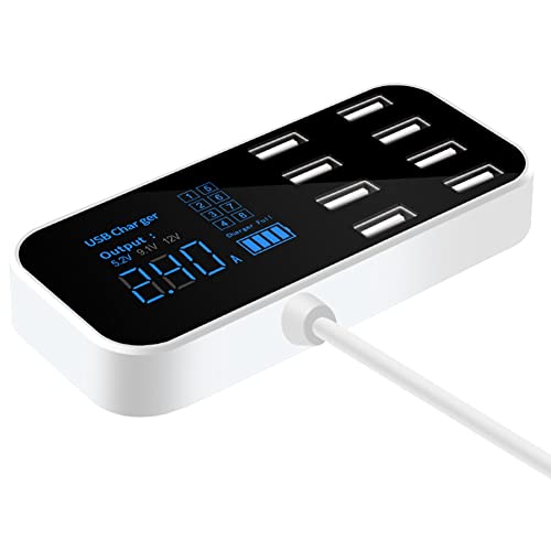 USB Auto Steckdose,Asudaro 8-Port Ladestation 40W 2.4a Schneller Autoadapter Mehrfacher Schutz Mit Led Display Auto Digitales Autoladegerät USB Steckdose Panel Für Smartphones Tablets Laptop,Schwarz von Asudaro