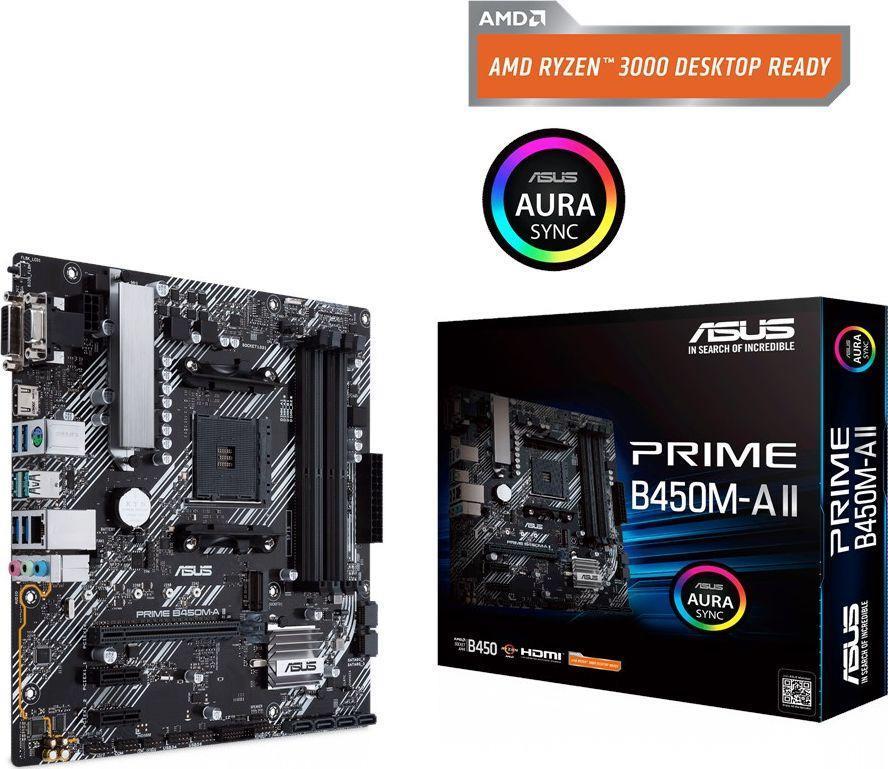 ASUS PRIME B450M-A II - Motherboard - micro ATX - Socket AM4 - AMD B450 Chipsatz - USB 3.2 Gen 1, USB 3.2 Gen 2 - Gigabit LAN - Onboard-Grafik (CPU erforderlich) - HD Audio (8-Kanal) von Asus