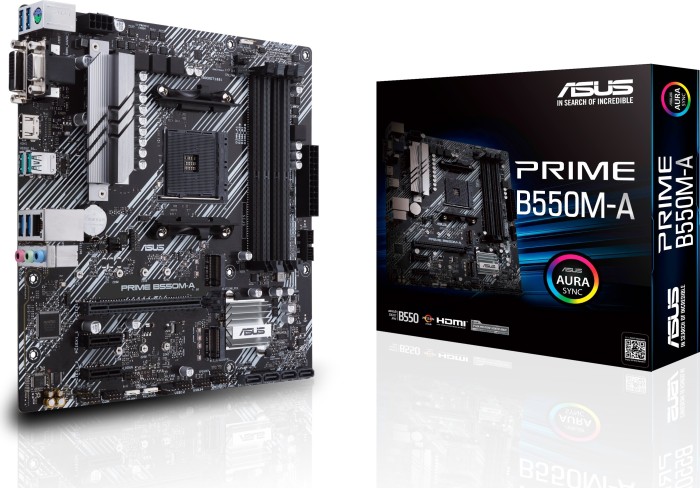 ASUS PRIME B550M-A - Motherboard - micro ATX - Socket AM4 - AMD B550 - USB 3.2 Gen 1, USB 3.2 Gen 2 - Gigabit LAN - Onboard-Grafik (CPU erforderlich) - HD Audio (8-Kanal) (90MB14I0-M0EAY0) von Asus