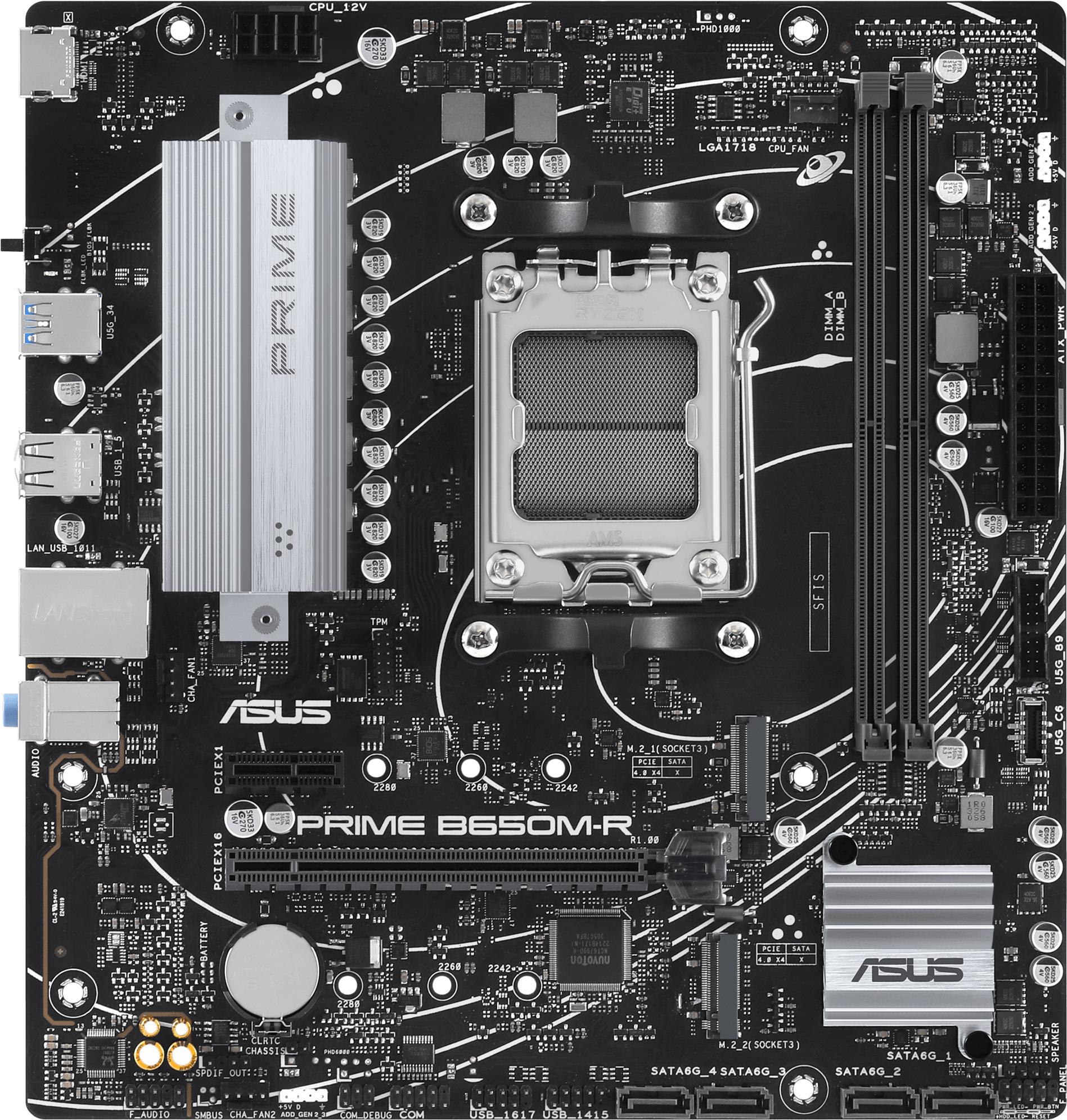 ASUS PRIME B650M-R - AMD - Buchse AM5 - AMD Ryzen 9 8th Gen - AMD Ryzen 3 - AMD Ryzen 5 - AMD Ryzen 7 - AMD Ryzen 9 7th Gen - Buchse AM5 - DDR5-SDRAM - 96 GB (90MB1H30-M0EAY0) von Asus