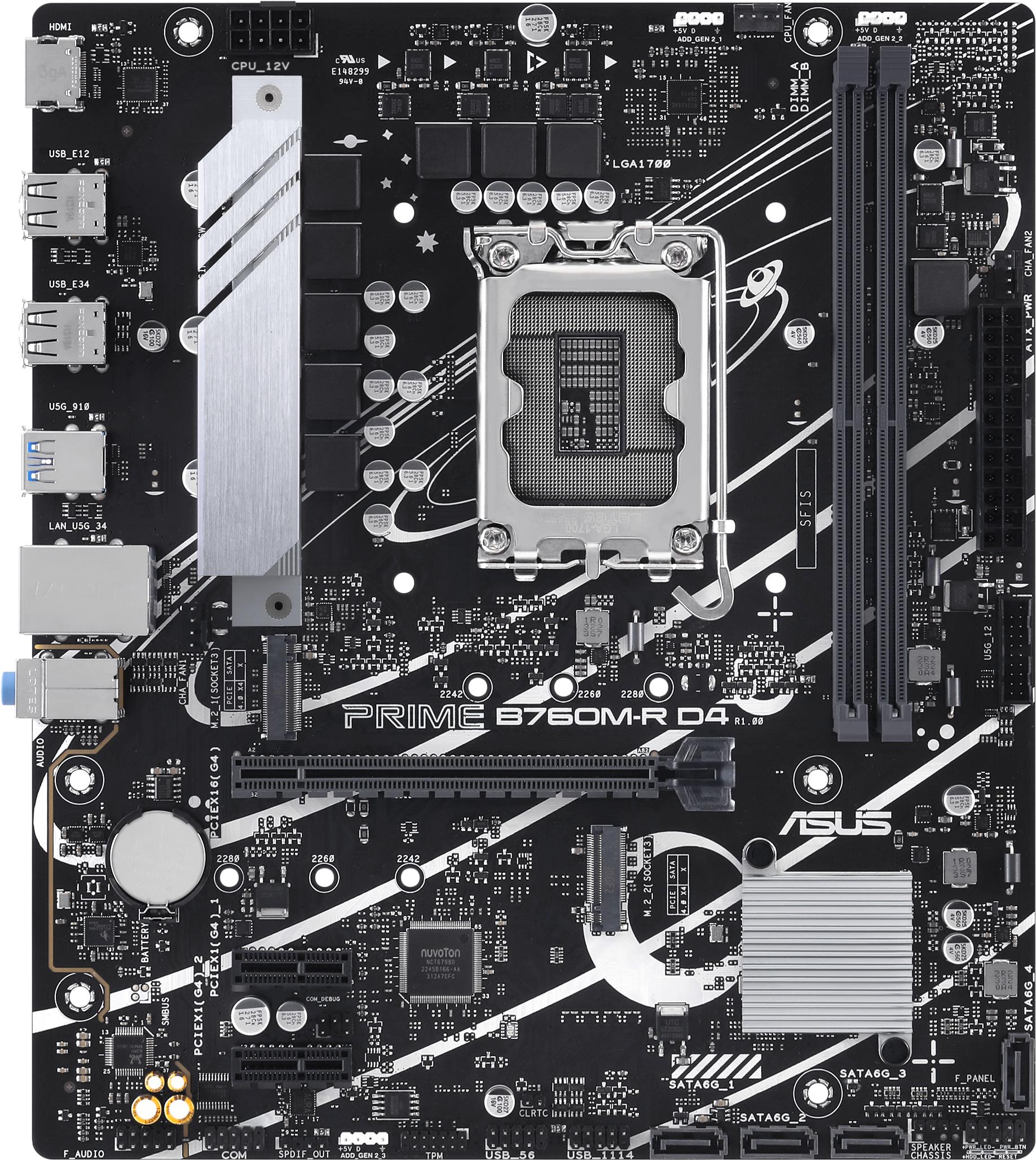 ASUS PRIME B760M-R D4 - Intel - LGA 1700 - Intel Core i9 14th Gen - Intel Core i3 12th Gen - Intel Core i3 13th Gen - Intel Core i5 12th Gen,... - LGA 1700 - DDR4-SDRAM - 64 GB (90MB1HA0-M0EAY0) von Asus