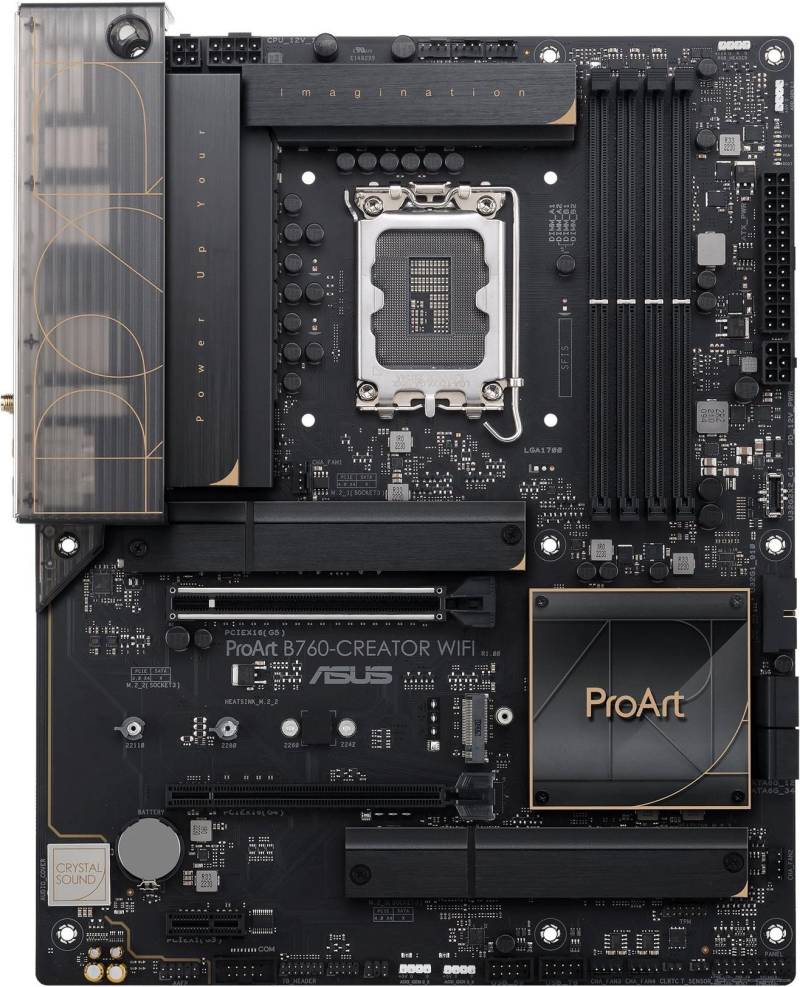 ASUS PROART B760-CREATOR WIFI - Motherboard - ATX - LGA1700-Sockel - B760 Chipsatz - USB-C 3,2 Gen2, USB 3,2 Gen 1, USB-C 3,2 Gen 2x2 - Gigabit LAN, 2,5 Gigabit LAN, Wi-Fi 6, Bluetooth - Onboard-Grafik (CPU erforderlich) - HD Audio (8-Kanal) (90MB1FY0-M1EAY0) von Asus