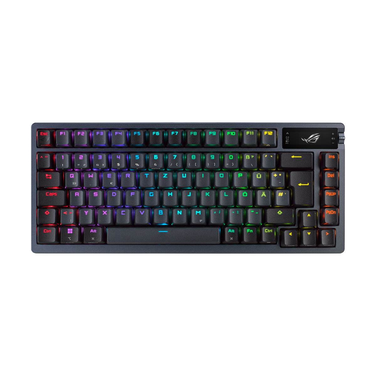 ASUS ROG Azoth RGB Gaming Tastatur mit 75% Layout - kabellose RGB Gaming Tastatur im Layout 75% mit Bluetooth und einem OLED Display zum ablesen von S von Asus