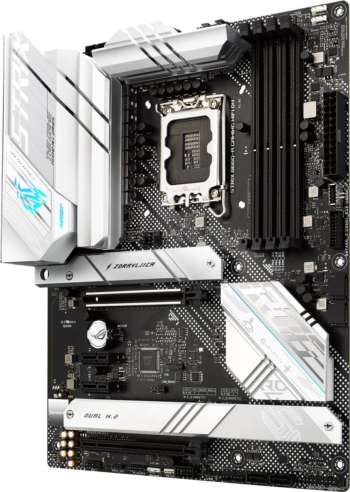 ASUS ROG STRIX B660-A GAMING WIFI D4 - Motherboard - ATX - LGA1700-Sockel - B660 Chipsatz - USB-C Gen2, USB-C Gen1, USB 3.2 Gen 1, USB 3.2 Gen 2, USB-C Gen 2x2 - 2.5 Gigabit LAN, Wi-Fi 6, Bluetooth - Onboard-Grafik (CPU erforderlich) - HD Audio (8-Kanal) von Asus