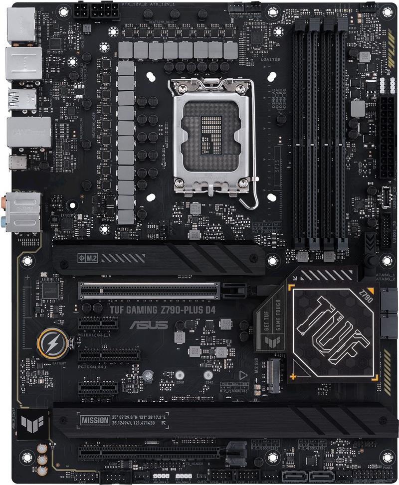 ASUS TUF GAMING Z790-PLUS D4 - Motherboard - ATX - LGA1700-Sockel - Z790 Chipsatz - USB-C 3,2 Gen 2x2, USB-C 3,2 Gen2, USB 3,2 Gen 1, USB 3,2 Gen 2 - 2,5 Gigabit LAN, Wi-Fi 6, Bluetooth - Onboard-Grafik (CPU erforderlich) - HD Audio (8-Kanal) (90MB1CQ0-M0EAY0) von Asus