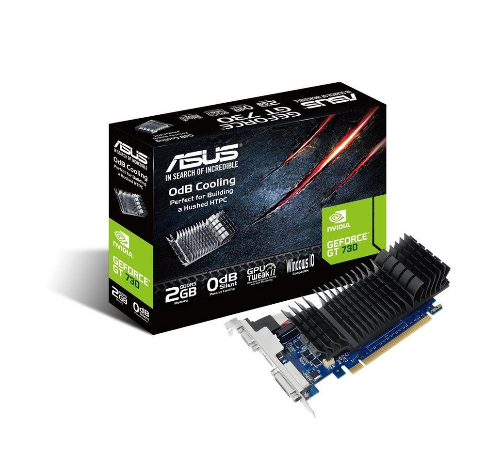 Asus GeForce GT 730 Grafikkarte (2 GB, Low-Profile, GDDR5, 0dB Passivkühlung, GPU Tweak II, VGA, DVI, HDMI) von Asus