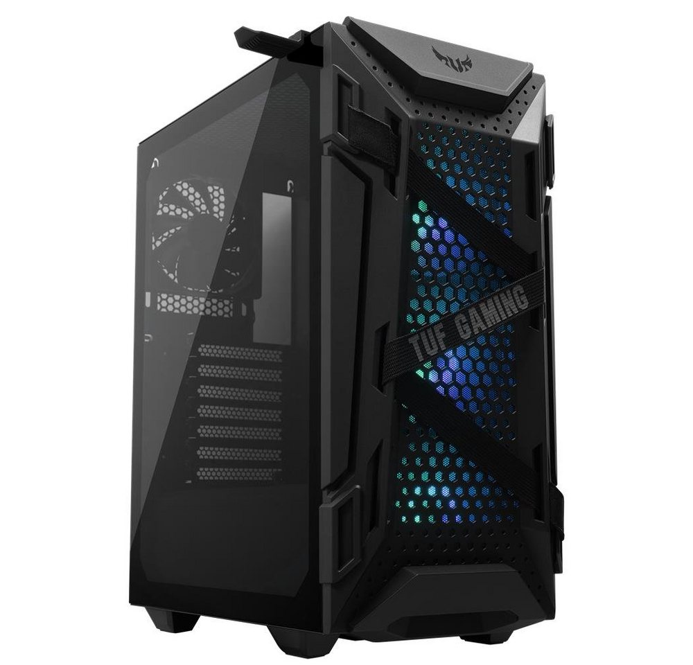 Asus PC-Gehäuse TUF Gaming GT301, (Mid-Tower, 1 St., Kompakt Gaming Gehäuse mit Seitenfenster aus gehärtetem Glas), Aura Sync, RGB Beleuchtung, 120 mm Lüfter, Kopfhörerhalterung, Schwarz von Asus