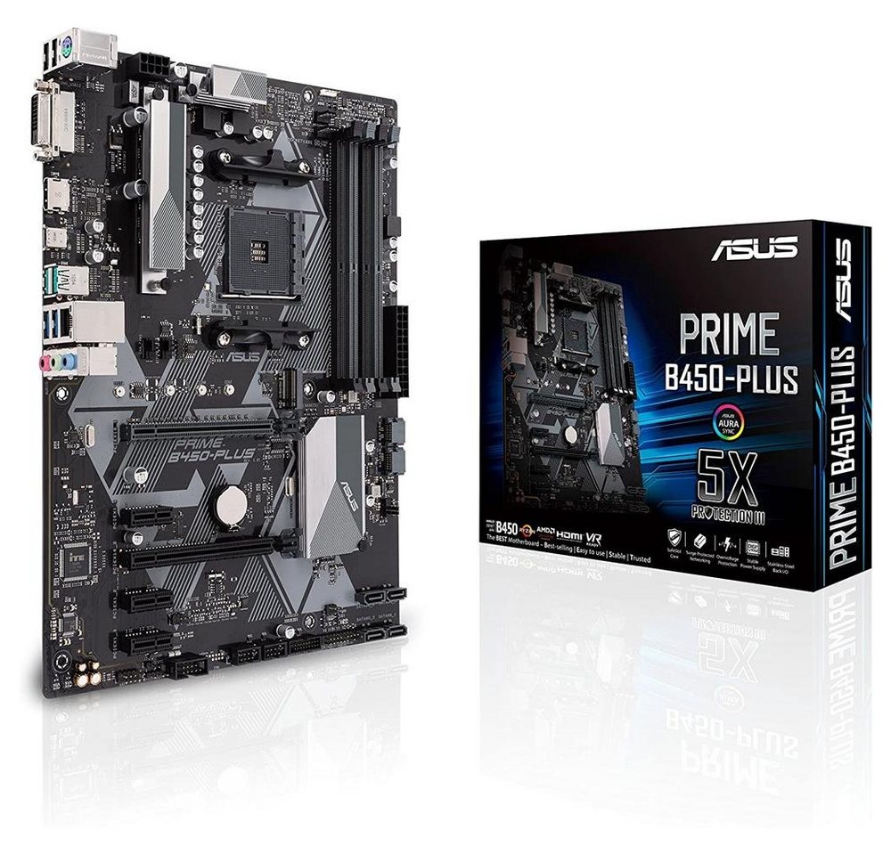 Asus Prime B450-Plus Mainboard RGB-Stecker, (Mainboard Sockel, 1-St., RAM 64 GB), AM4, ATX, AMD, DDR4-Speicher, M.2, USB 3.1, Gen 2 von Asus