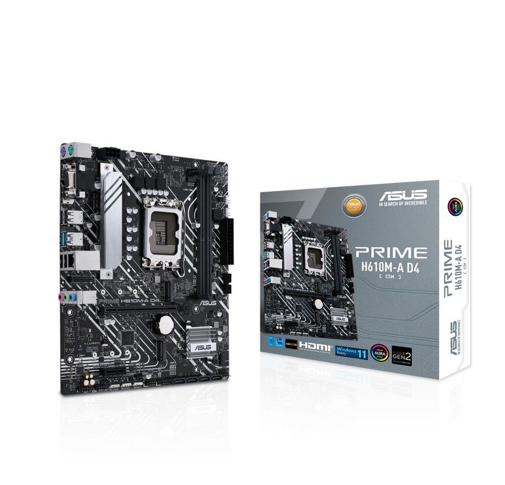 Asus Prime H610M-A D4-CSM Mainboard, Sockel Intel LGA 1700, mATX, DDR4, PCIe 4.0, 1Gb Ethernet von Asus