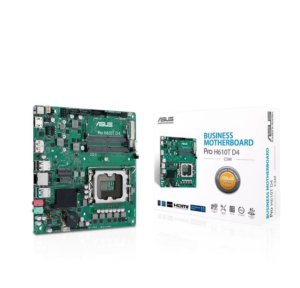 Asus Pro H610T D4-CSM Mainboard, Intel H610, LGA 1700, Thin Mini-ITX, PCIe 4.0, DDR4, HDMI, DP Asus Pro H610T D4-CSM Mainboard, Intel H610, LGA 1700, Thin Mini-ITX, PCIe 4.0, DDR4, HDMI, DP von Asus