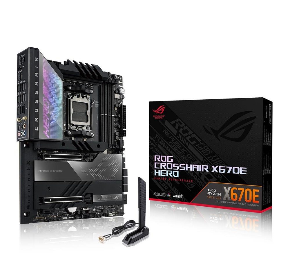 Asus ROG CROSSHAIR X670E HERO Mainboard Aura Sync RGB-Beleuchtung, (Gaming Mainboard Sockel, 1-St., RAM 128 GB), HDMI, AMD, Ryzen 7000, ATX, DDR5 Speicher, M.2, USB 3.2 Gen, PCIe 5.0 von Asus