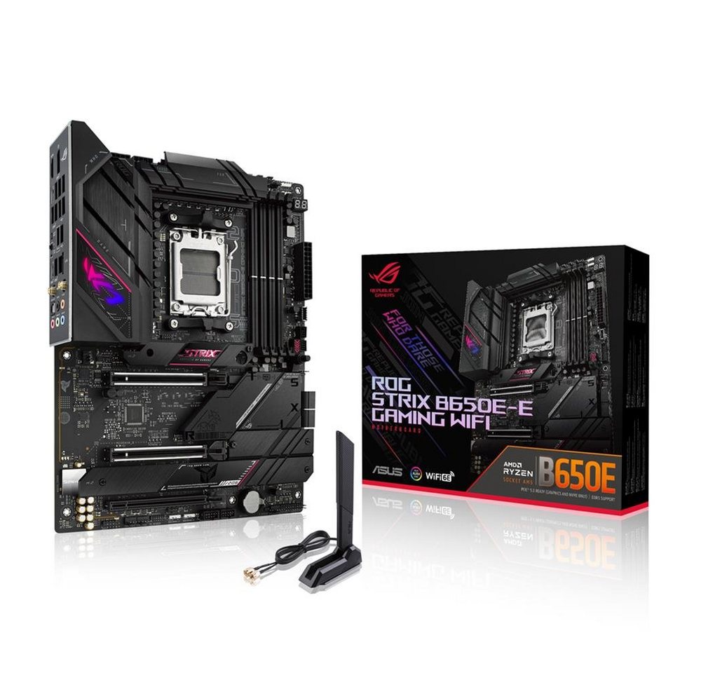 Asus ROG STRIX B650E-E Mainboard Aura Sync RGB Beleuchtung, (GAMING WIFI Mainboard Sockel, 1-St., RAm 128 GB), HDMI, AMD, Ryzen 7000, ATX, DDR5 Speicher, USB 3.2 Gen, PCIe 5.0 von Asus