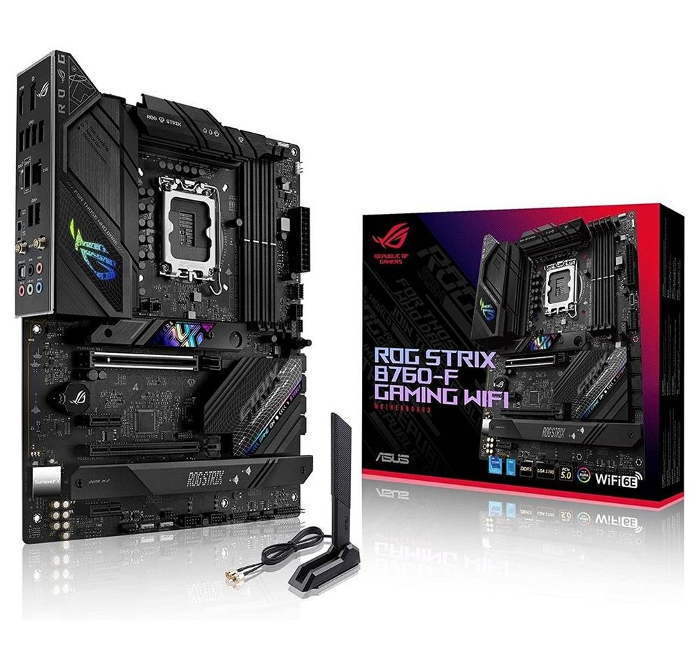 Asus ROG STRIX B760-F Mainboard Aura Sync RGB-Beleuchtung, (GAMING WIFI Mainboard Sockel, 1-St., RAM 128 GB), Intel, LGA 1700, ATX, DDR5, PCIe 5.0, PCIe 4.0, M.2 von Asus