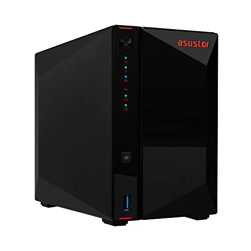 Asustor AS5402T Nimbustor 2 Gen2-2 Bay NAS Netzwerkspeicher Gehäuse, Quad-Core 2,0GHz CPU, 4xM.2 NVMe SSD Steckplätze, 2x2,5GbE Anschlüsse, 4GB DDR4 RAM, Gaming-Inspirierten NAS von Asustor