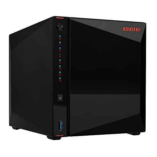 Asustor AS5404T Nimbustor 4 Gen2-4 Bay NAS Netzwerkspeicher Gehäuse, Quad-Core 2,0GHz CPU, 4xM.2 NVMe SSD Steckplätze, 2x2,5GbE Anschlüsse, 4GB DDR4 RAM, Gaming-Inspirierten NAS von Asustor