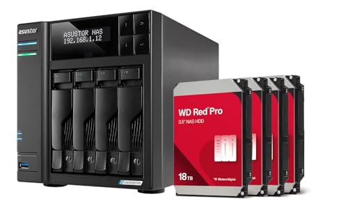 Asustor AS6704T 4GB NAS 72TB (4X 18TB) WD Red Pro, montiert und getestet mit SE ADM installiert von Asustor