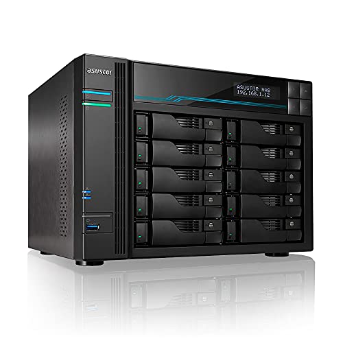 Asustor Lockerstor 10 AS6510T 10 Bay NAS - Netzwerkspeicher Gehäuse, Quad Core 2.1GHz CPU, 8GB RAM DDR4, M.2 NVMe SSD Caching von Asustor