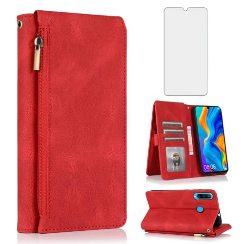 Asuwish Handyhülle für Huawei P30 Lite Hülle und Schutzfolie Kartenfach Klappbar Leder Geldbörse Ständer HuweiP30Lite Hawaii P 30 Nova 4E MAR-LX1A MAR-LX1B Handy Hüllen Schutzhülle Phone Case Rot Asuwish Handyhülle für Huawei P30 Lite Hülle und Schutzfolie Kartenfach Klappbar Leder Geldbörse Ständer HuweiP30Lite Hawaii P 30 Nova 4E MAR-LX1A MAR-LX1B Handy Hüllen Schutzhülle Phone Case Rot von Asuwish