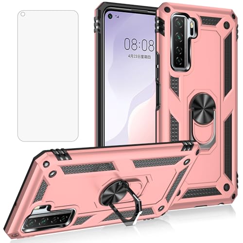 Asuwish Handyhülle für Huawei P40 Lite 5G Hülle mit Glas Folie Schutzfolie und Magnetisch Ring Ständer Handyhüllen Cover Hawaii P40Lite P 40 40Lite Slim Handy Hüllen Schutzhülle Phone Case Roségold von Asuwish