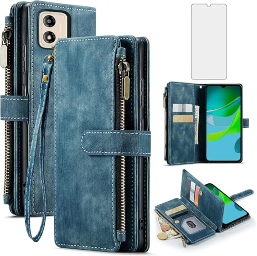 Asuwish Handyhülle für Motorola Moto E13 Hülle mit Folie Schutzfolie Kartenfach Klappbar Leder Geldbörse Ständer MotoE13 E 13 XT2345-3 Handy Hüllen Schutzhülle Reißverschluss Wallet Phone Case Blau Asuwish Handyhülle für Motorola Moto E13 Hülle mit Folie Schutzfolie Kartenfach Klappbar Leder Geldbörse Ständer MotoE13 E 13 XT2345-3 Handy Hüllen Schutzhülle Reißverschluss Wallet Phone Case Blau von Asuwish
