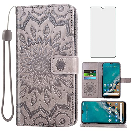 Asuwish Handyhülle für Nokia G50 5G Wallet Cases mit gehärtetem Glas Displayschutzfolie und Sonnenblume Leder Slim Flip Cover Kartenhalter Stand Handyzubehör NokiaG50 G 50 (6,8 Zoll) Damen Herren Grau von Asuwish