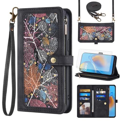 Asuwish Handyhülle für OPPO A74 4G/F19 CPH2219 Hülle mit Band Folie Schutzfolie Kartenfach Klappbar Leder Geldbörse Ständer A 74 74A F19S A95 Handy Hüllen Schutzhülle Reißverschluss Phone Case Schwarz Asuwish Handyhülle für OPPO A74 4G/F19 CPH2219 Hülle mit Band Folie Schutzfolie Kartenfach Klappbar Leder Geldbörse Ständer A 74 74A F19S A95 Handy Hüllen Schutzhülle Reißverschluss Phone Case Schwarz von Asuwish