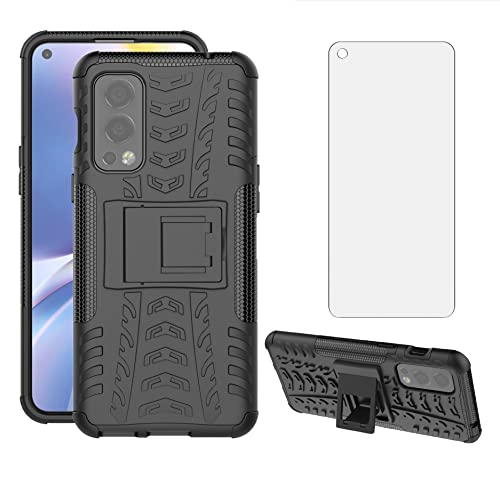 Asuwish Handyhülle für OnePlus Nord 2 5G Hülle mit Glas Folie Panzerfolie Schutzfolie und Ständer Nord2 DN2103 Slim Hard Handy Hüllen Schutzhülle Phone Case Männer Schwarz von Asuwish