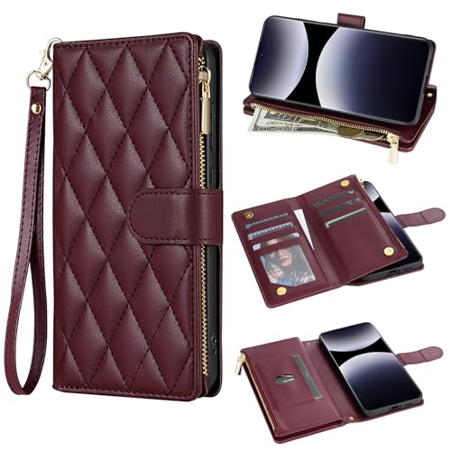Asuwish Handyhülle für Xiaomi Redmi Note 14 Pro 5G/14Pro 4G/Note14 Pro Plus/Poco X7 Hülle mit Band Kartenfach Klappbar Leder Geldbörse Ständer 14Pro+ Pro+ + Hüllen Schutzhülle Phone Case Dunkelrot von Asuwish