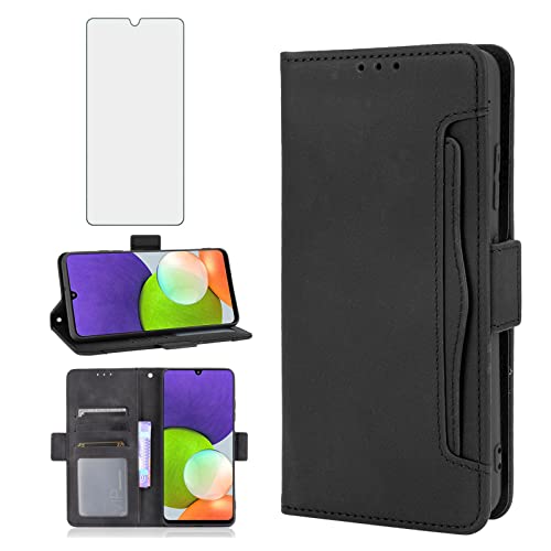 Asuwish Handyhülle für Samsung Galaxy A22/M32/M22 4G Hülle mit Glas Folie Schutzfolie Kartenfach Klappbar Leder Geldbörse Ständer Schutzglas A 22 22A F22 G4 Handy Hüllen Schutzhülle Phone Case Schwarz Asuwish Handyhülle für Samsung Galaxy A22/M32/M22 4G Hülle mit Glas Folie Schutzfolie Kartenfach Klappbar Leder Geldbörse Ständer Schutzglas A 22 22A F22 G4 Handy Hüllen Schutzhülle Phone Case Schwarz von Asuwish