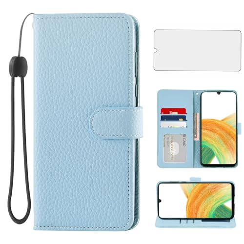 Asuwish Handyhülle für Samsung Galaxy A33 5G Hülle mit Folie Schutzfolie Kartenfach Klappbar Leder Geldbörse Ständer A 33 4G 33A S33 G5 Handy Hüllen Schutzhülle Handyhüllen Schutzglas Phone Case Blau Asuwish Handyhülle für Samsung Galaxy A33 5G Hülle mit Folie Schutzfolie Kartenfach Klappbar Leder Geldbörse Ständer A 33 4G 33A S33 G5 Handy Hüllen Schutzhülle Handyhüllen Schutzglas Phone Case Blau von Asuwish