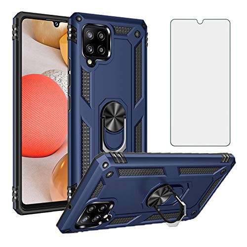 Asuwish Handyhülle für Samsung Galaxy A42 5G Hülle mit Glas Folie Schutzfolie und Magnetisch Ring Ständer Handyhüllen Schutzglas Panzerfolie A 42 G5 Slim Handy Hüllen Schutzhülle Phone Case Blau von Asuwish