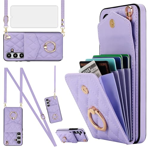 Asuwish Handyhülle für Samsung Galaxy A55 5G Hülle mit Band Folie Schutzfolie RFID Ring Ständer Kartenfach Klappbar Geldbörse A 55 55A A555G Handy Hüllen Schutzhülle Damen Leder Wallet Phone Case Lila Asuwish Handyhülle für Samsung Galaxy A55 5G Hülle mit Band Folie Schutzfolie RFID Ring Ständer Kartenfach Klappbar Geldbörse A 55 55A A555G Handy Hüllen Schutzhülle Damen Leder Wallet Phone Case Lila von Asuwish