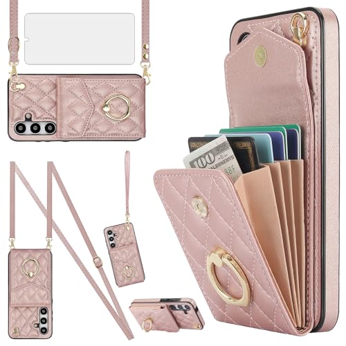 Asuwish Handyhülle für Samsung Galaxy A55 5G Hülle mit Band Folie Schutzfolie RFID Ring Ständer Kartenfach Klappbar Geldbörse A 55 55A A555G Handy Hüllen Schutzhülle Damen Wallet Phone Case Roségold Asuwish Handyhülle für Samsung Galaxy A55 5G Hülle mit Band Folie Schutzfolie RFID Ring Ständer Kartenfach Klappbar Geldbörse A 55 55A A555G Handy Hüllen Schutzhülle Damen Wallet Phone Case Roségold von Asuwish