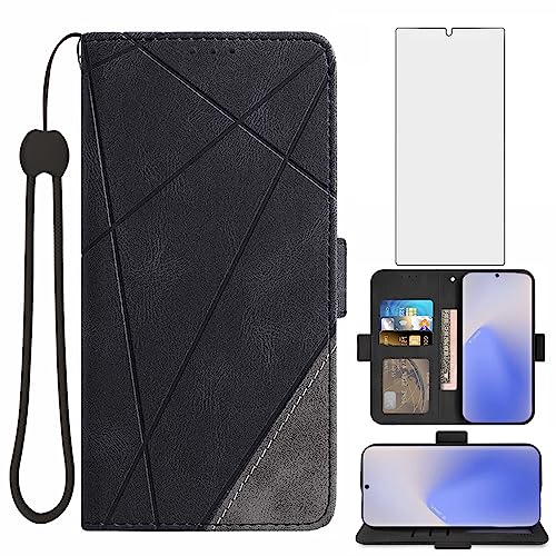 Asuwish Handyhülle für Samsung Galaxy Note 20 5G Hülle mit Glas Folie Schutzfolie Kartenfach Klappbar Leder Geldbörse Ständer Note20 Handy Hüllen Schutzhülle Handyhüllen Panzerfolie Phone Case Schwarz von Asuwish