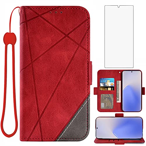 Asuwish Handyhülle für Samsung Galaxy Note 20 5G Hülle mit Glas Folie Schutzfolie Kartenfach Klappbar Leder Geldbörse Ständer Note20 Handy Hüllen Schutzhülle Panzerfolie Cover Wallet Phone Case Rot von Asuwish