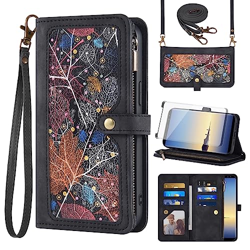 Asuwish Handyhülle für Samsung Galaxy Note 8 Hülle mit Band Folie Schutzfolie Kartenfach Klappbar Leder Geldbörse Ständer Note8 Handy Hüllen Schutzhülle Reißverschluss Wallet Cover Phone Case Schwarz Asuwish Handyhülle für Samsung Galaxy Note 8 Hülle mit Band Folie Schutzfolie Kartenfach Klappbar Leder Geldbörse Ständer Note8 Handy Hüllen Schutzhülle Reißverschluss Wallet Cover Phone Case Schwarz von Asuwish