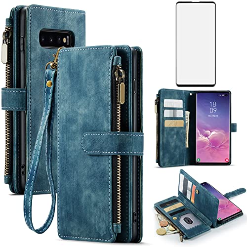 Asuwish Handyhülle für Samsung Galaxy S10 Hülle mit Folie Schutzfolie Kartenfach Klappbar Leder Geldbörse Ständer S 10 10S Edge Handy Hüllen Schutzhülle Schutzglas Panzerfolie Cover Phone Case Blau Asuwish Handyhülle für Samsung Galaxy S10 Hülle mit Folie Schutzfolie Kartenfach Klappbar Leder Geldbörse Ständer S 10 10S Edge Handy Hüllen Schutzhülle Schutzglas Panzerfolie Cover Phone Case Blau von Asuwish