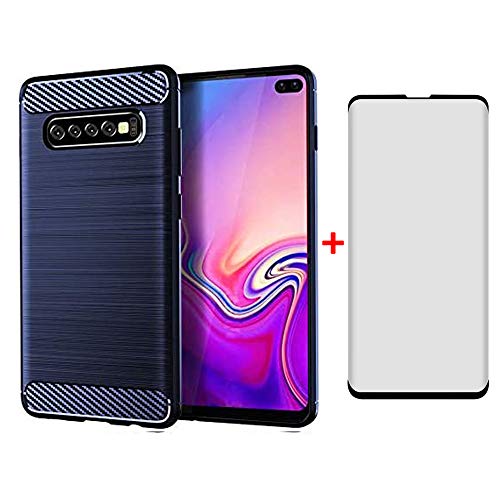 Asuwish Handyhülle für Samsung Galaxy S10 Plus Hülle mit Glas Folie Panzerfolie Schutzfolie und Dünn Silikon TPU S10+ 10S + S 10plus 10 10+ S10plus Slim Handy Hüllen Schutzhülle Phone Case Blau von Asuwish