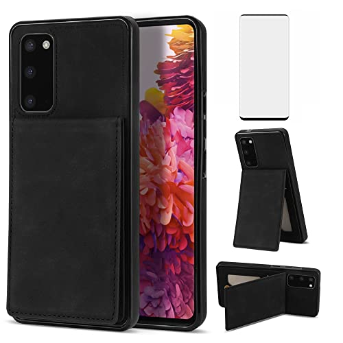 Asuwish Handyhülle für Samsung Galaxy S20 5G Hülle mit Glas Folie Schutzfolie Kartenfach Klappbar Leder Geldbörse Ständer S 20 20S G5 4G Handy Hüllen Schutzhülle Handyhüllen Cover Phone Case Schwarz von Asuwish