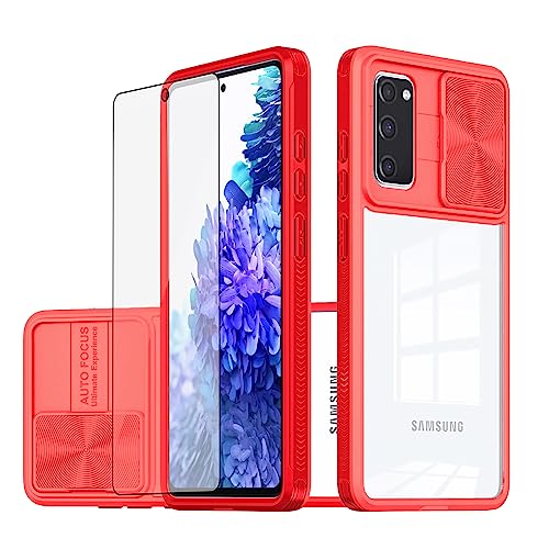 Asuwish Handyhülle für Samsung Galaxy S20 FE 5G Hülle mit Glas Folie Schutzfolie und Kameraschutz Handyhüllen Cover S20FE 4G S20FE5G S 20 Fan Edition Slim Durchsichtig Handy Schutzhülle Phone Case Rot von Asuwish