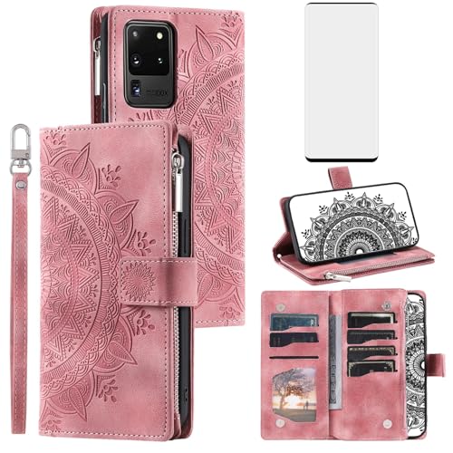 Asuwish Handyhülle für Samsung Galaxy S20 Ultra 5G Hülle mit Folie Schutzfolie Kartenfach Klappbar Leder Blumen Geldbörse Ständer S20Ultra5G S 20 S20Ultra Handy Hüllen Schutzhülle Phone Case Roségold Asuwish Handyhülle für Samsung Galaxy S20 Ultra 5G Hülle mit Folie Schutzfolie Kartenfach Klappbar Leder Blumen Geldbörse Ständer S20Ultra5G S 20 S20Ultra Handy Hüllen Schutzhülle Phone Case Roségold von Asuwish