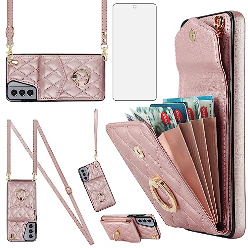 Asuwish Handyhülle für Samsung Galaxy S21 Plus 5G Hülle mit Band Folie Schutzfolie RFID Ring Ständer Kartenfach Klappbar Geldbörse S 21 + S21+ S21Plus 21+ S21+5G Handy Hüllen Damen Phone Case Roségold Asuwish Handyhülle für Samsung Galaxy S21 Plus 5G Hülle mit Band Folie Schutzfolie RFID Ring Ständer Kartenfach Klappbar Geldbörse S 21 + S21+ S21Plus 21+ S21+5G Handy Hüllen Damen Phone Case Roségold von Asuwish