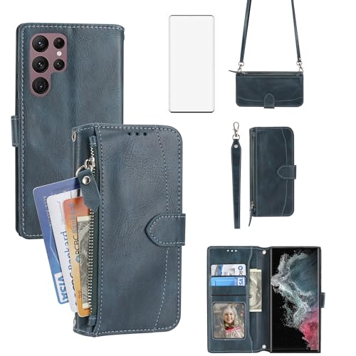Asuwish Handyhülle für Samsung Galaxy S22 Ultra 5G Hülle mit Band Folie Schutzfolie Kartenfach Klappbar Leder Geldbörse Ständer S 22 S22Ultra 4G Handy Hüllen Schutzhülle Schutzglas Phone Case Grün Asuwish Handyhülle für Samsung Galaxy S22 Ultra 5G Hülle mit Band Folie Schutzfolie Kartenfach Klappbar Leder Geldbörse Ständer S 22 S22Ultra 4G Handy Hüllen Schutzhülle Schutzglas Phone Case Grün von Asuwish