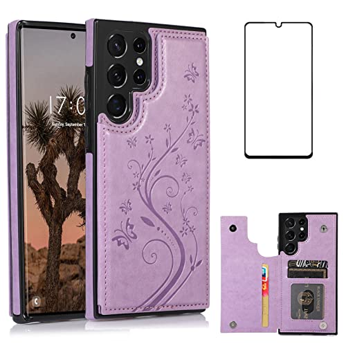 Asuwish Handyhülle für Samsung Galaxy S22 Ultra 5G Hülle mit Folie Schutzfolie Kartenfach Klappbar Leder Geldbörse Ständer S 22 S22Ultra 4G Handy Hüllen Schutzhülle Schutzglas Slim Phone Case Lila Asuwish Handyhülle für Samsung Galaxy S22 Ultra 5G Hülle mit Folie Schutzfolie Kartenfach Klappbar Leder Geldbörse Ständer S 22 S22Ultra 4G Handy Hüllen Schutzhülle Schutzglas Slim Phone Case Lila von Asuwish