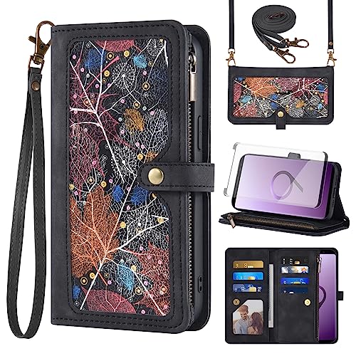 Asuwish Handyhülle für Samsung Galaxy S9 Hülle mit Band Folie Schutzfolie Kartenfach Klappbar Leder Geldbörse Ständer S 9 9S Edge SM-G960F Handy Hüllen Schutzhülle Schutzglas Wallet Phone Case Schwarz Asuwish Handyhülle für Samsung Galaxy S9 Hülle mit Band Folie Schutzfolie Kartenfach Klappbar Leder Geldbörse Ständer S 9 9S Edge SM-G960F Handy Hüllen Schutzhülle Schutzglas Wallet Phone Case Schwarz von Asuwish